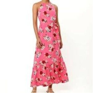 Loft Zinnia Women’s Pink Floral Maxi Halter Dress Size M